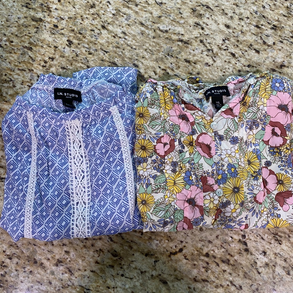 I.N. Studio 2 Pc Bundle Floral Print & Diamond Print Top Blouse PXL XLP